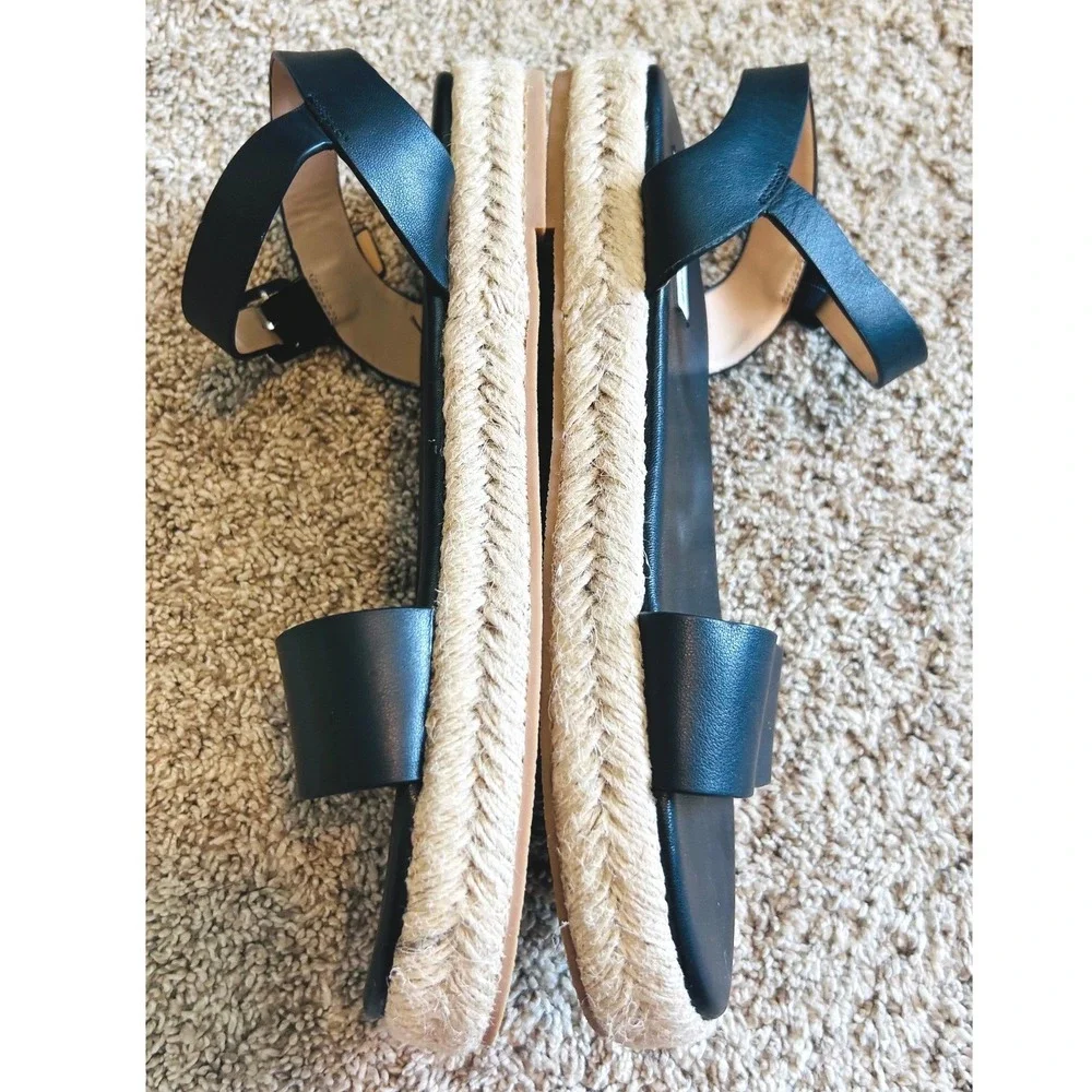 Saks Fifth Avenue Boho Black Leather Espadrille Platform Ankle Sandals SZ 9